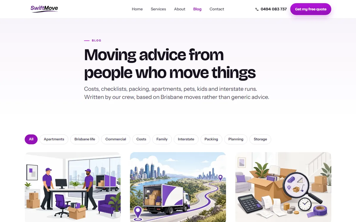 The advice library is categorised by the kind of move, which is how people search for it.
